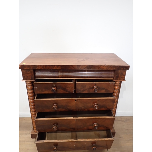 67 - A Victorian Scottish Chest of secret drawer above two short and three long drawers flanked by bobbin... 