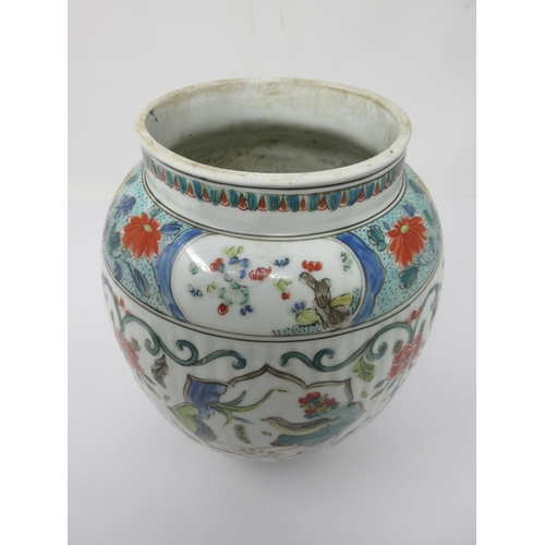 77 - A Chinese polychrome Jar painted birds and flowers, 8in