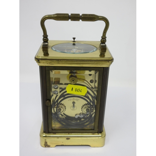 80 - A French brass cased Carriage Clock marked L'Epec, lever escapement with repeater mechanism, 7in