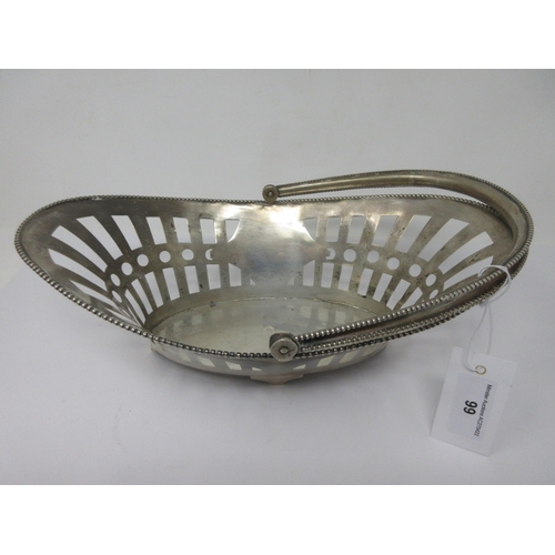 99 - A Continental silver pierced oval Basket with beaded rim and swing handle, 12½in