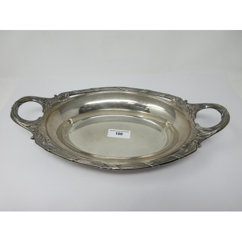 99 - A Continental silver pierced oval Basket with beaded rim and swing handle, 12½in