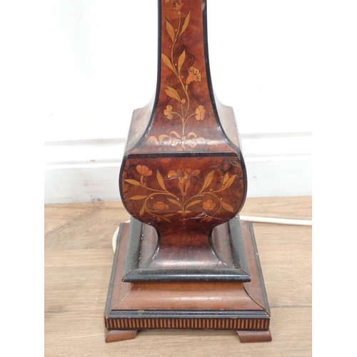 380 - A walnut and marquetry inlaid Table Lamp A/F (passed PAT) 3ft H and an antique giltwood pricket Cand... 