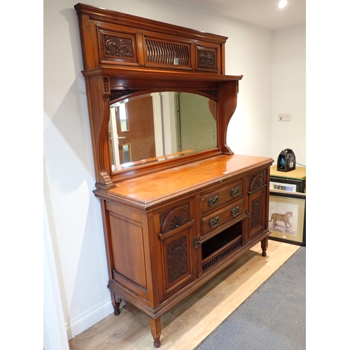 468 - A Victorian walnut mirror back Sideboard fitted pair of carved cupboard doors flanking two drawers 6... 