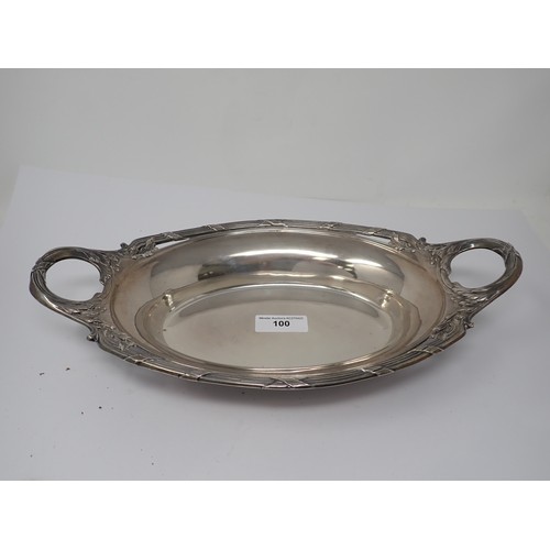 100 - A Continental silver oval Basket with leafage handles and reeded rim, 15in, marked 800 WTB