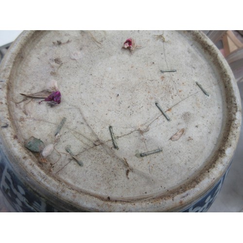 486 - A Chinese ceramic Jardinière with design of figures, birds and flowers, broken at base with staple r... 