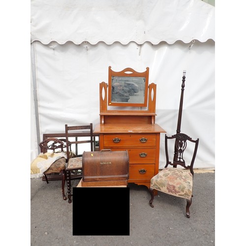 630 - An Edwardian Dressing Table, a wooden framed Mirror, a Standard Lamp (passed PAT, fuse removed), 3 v... 