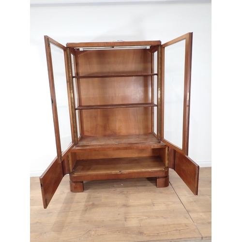 17 - A Biedermeier style walnut glazed Bookcase above base fitted pair of cupboard doors 5ft 8in H x 4ft ... 