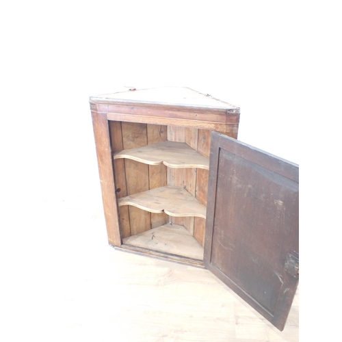 62 - A Georgian oak and shell inlaid hanging Corner Cupboard A/F 3ft H x 2ft 4in W