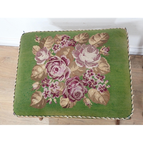 272 - A 19th Century walnut X-framed Stool with green tapestry rose seat and another Stool on cabriole sup... 