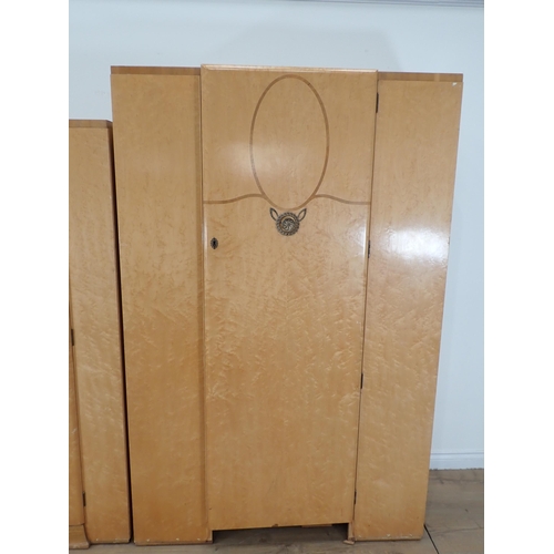 321 - An Art Deco birdseye maple Bedroom suite comprising two Wardrobes