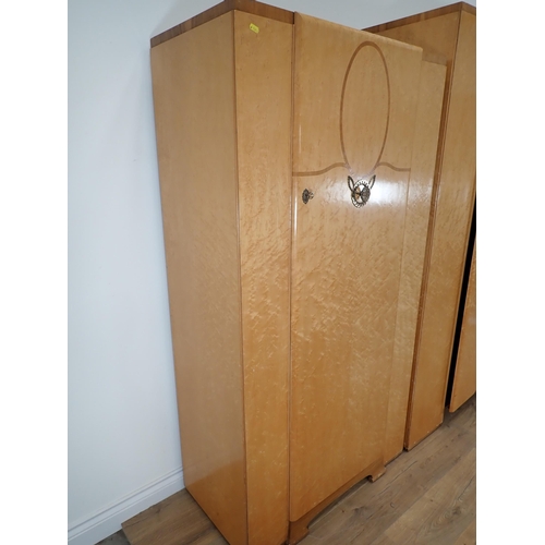 321 - An Art Deco birdseye maple Bedroom suite comprising two Wardrobes