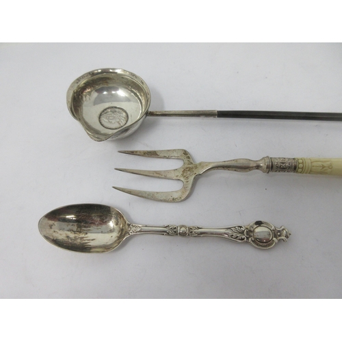 104 - A Victorian Serving Fork with three silver prongs, Sheffield 1897, a Christening Spoon, London 1855,... 