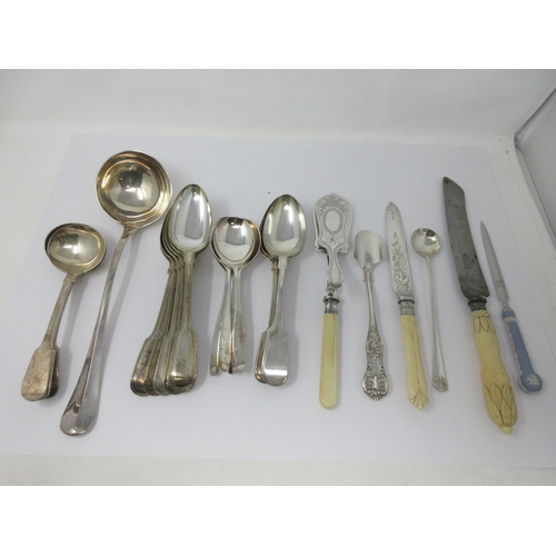 109 - A quantity of plated Cutlery including Cheese Scoop, Soup Ladle, Sauce Ladles, Servers, Bread Knife,... 