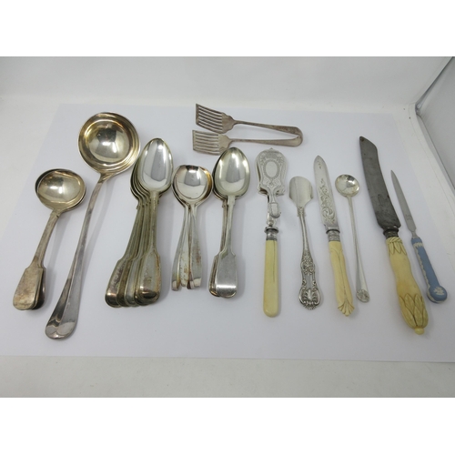 109 - A quantity of plated Cutlery including Cheese Scoop, Soup Ladle, Sauce Ladles, Servers, Bread Knife,... 