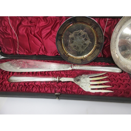 133 - Two pairs of plated Fish Servers, both cased, plated Entree Dishes, Napkin Rings, Serving Spoons, Va... 