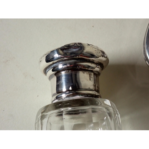 137 - Two silver mounted Hand Mirrors and three silver lidded glass Jars, one A/F