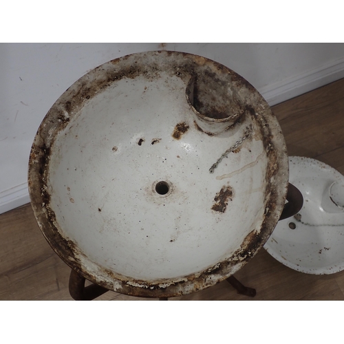 237 - A WWI metal Wash Stand with enamel Jugs and Bowl and a hanging Oil Lamp