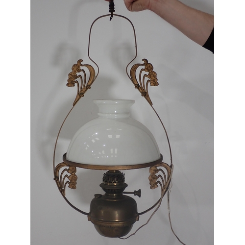 237 - A WWI metal Wash Stand with enamel Jugs and Bowl and a hanging Oil Lamp