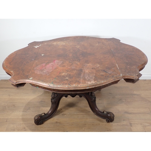 250 - A Victorian walnut dropleaf Centre Table on carved quadruple splayed base with scroll feet A/F 3ft 8... 