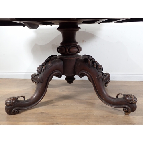 250 - A Victorian walnut dropleaf Centre Table on carved quadruple splayed base with scroll feet A/F 3ft 8... 