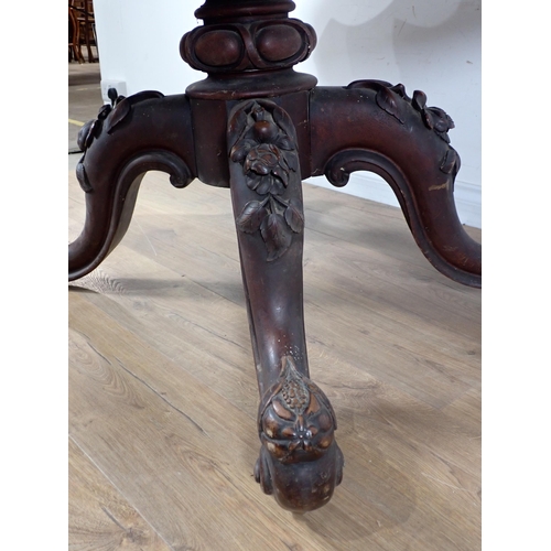 250 - A Victorian walnut dropleaf Centre Table on carved quadruple splayed base with scroll feet A/F 3ft 8... 