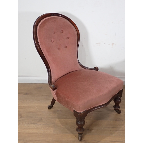 255 - A Victorian mahogany framed pink upholstered spoon back Chair and a Victorian style Chair