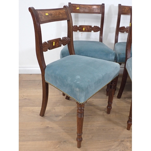 281 - A set of six 19th Century mahogany bar-back Dining Chairs with pale blue stuff over seats