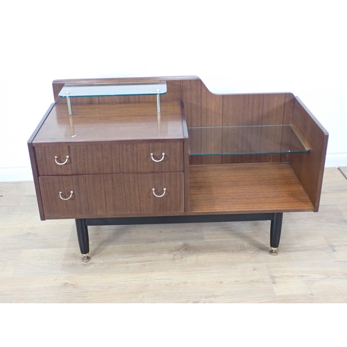 285 - A G-Plan style mahogany veneered Side Cabinet with glass shelves fitted two drawers 3ft 9in W x 2ft ... 