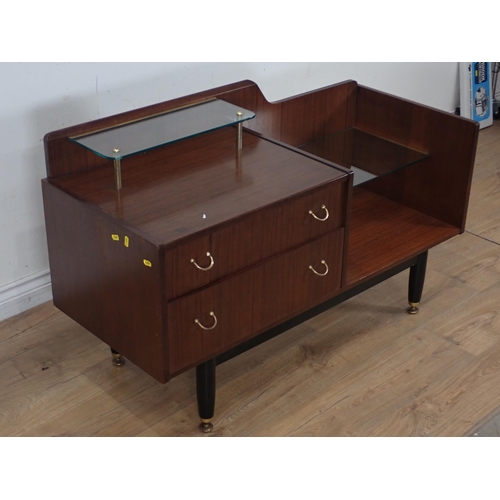 285 - A G-Plan style mahogany veneered Side Cabinet with glass shelves fitted two drawers 3ft 9in W x 2ft ... 