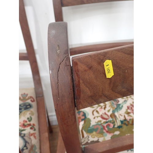 303 - A set of 19th Century mahogany bar-back Dining Chairs on ring turned front supports including one ca... 