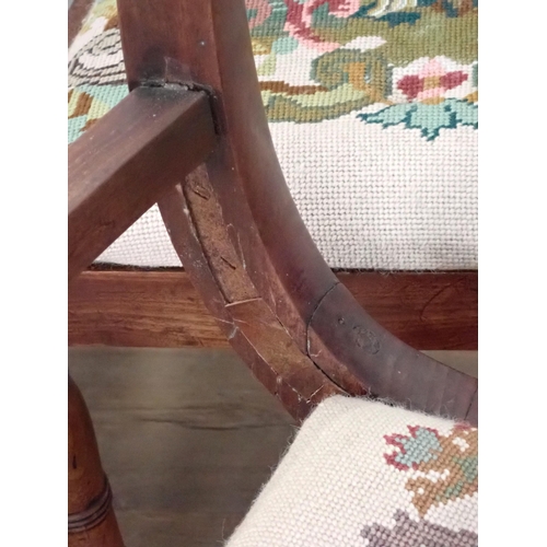 303 - A set of 19th Century mahogany bar-back Dining Chairs on ring turned front supports including one ca... 