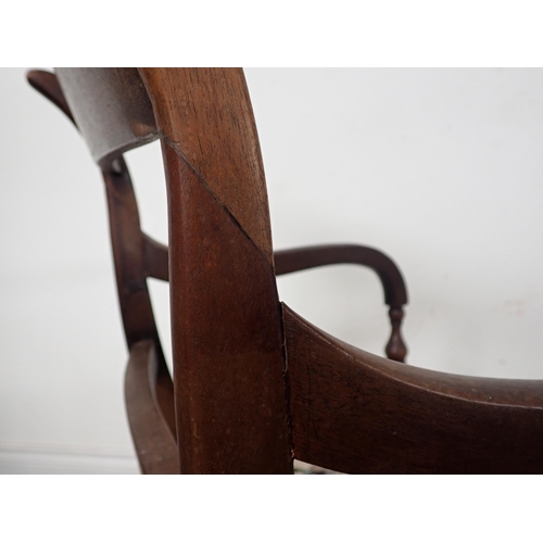 303 - A set of 19th Century mahogany bar-back Dining Chairs on ring turned front supports including one ca... 