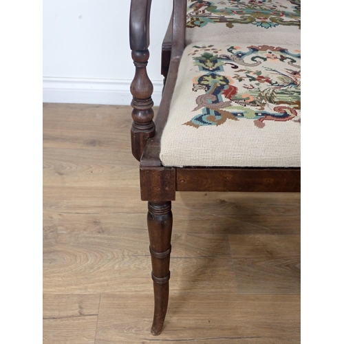 303 - A set of 19th Century mahogany bar-back Dining Chairs on ring turned front supports including one ca... 