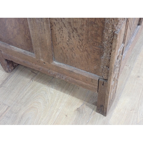 307 - A late 17th Century and later oak Coffer with sunken three panel lid and lozenge carved front (woodw... 