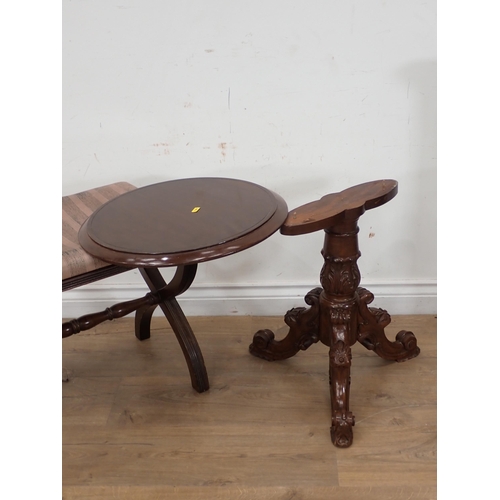 312 - A Victorian style mahogany circular Pillar Table, an X-frame Stool and a mahogany veneered hanging C... 