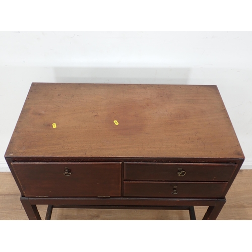 319 - A mahogany Canteen Table fitted fall front cupboard and two baise lined drawers 2ft 11in H x 2ft 10i... 