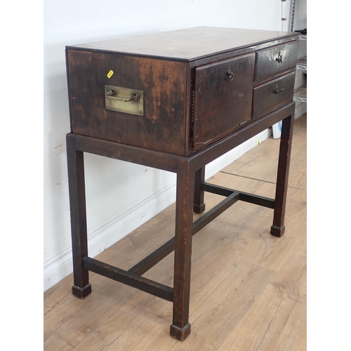 319 - A mahogany Canteen Table fitted fall front cupboard and two baise lined drawers 2ft 11in H x 2ft 10i... 