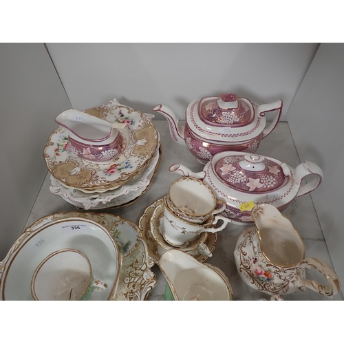 336 - A quantity of 19th Century porcelain including Tea Pots, Cups and Saucers, some with painted reserve... 