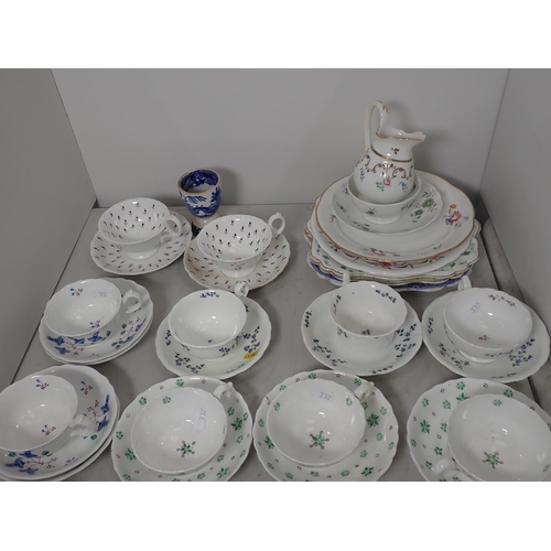 337 - A collection of 19th Century English china Cups, Saucers, Milk Jug and Dessert Plates with floral de... 