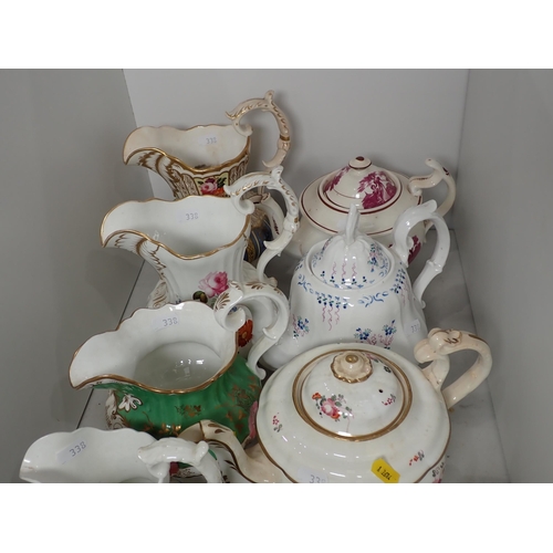 338 - Four 19th Century English Tea Pots and six Jugs A/F