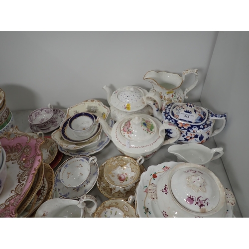 343 - A quantity of mainly 19th Century English china Cups and Saucers, three Tea Pots, Dessert Plates, Bo... 