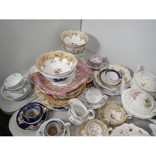 343 - A quantity of mainly 19th Century English china Cups and Saucers, three Tea Pots, Dessert Plates, Bo... 