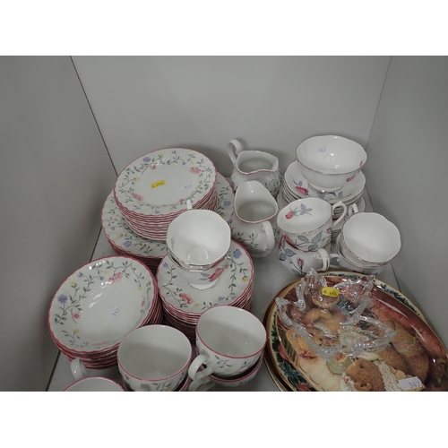 347 - A floral design part Tea Set, glass Dish and Basket, Plates, Teaware etc.