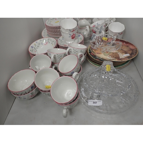 347 - A floral design part Tea Set, glass Dish and Basket, Plates, Teaware etc.