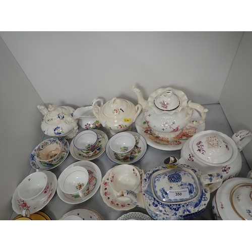 350 - Four 19th Century English china Teapots, various Sucriers and Cups and Saucers A/F