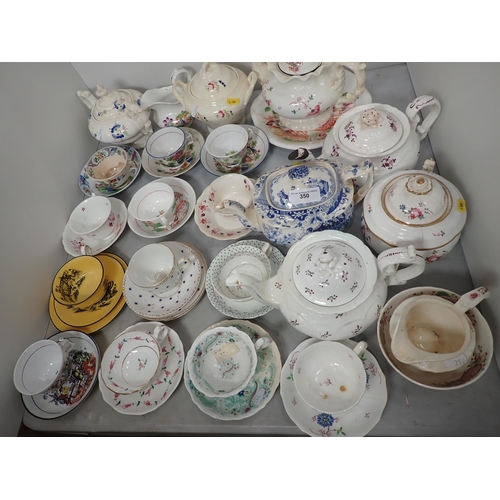 350 - Four 19th Century English china Teapots, various Sucriers and Cups and Saucers A/F