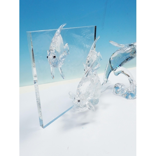 359 - A boxed Swarovski glass figure of a Whale, another Figure of Fish and a damaged Figure of Fish