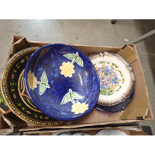 363 - Two boxes of ceramics including Chargers, Bowl, Jug, etc