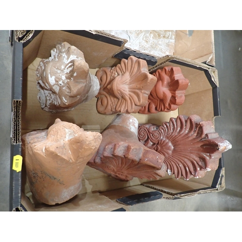 364 - A box of six terracotta Roof Tiles and two boxes of assorted glassware