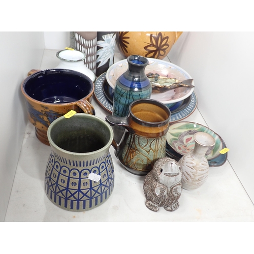 368 - Studio Pottery Ingrid Atterberg Upsala Ekeby, a Rye Pottery brown glazed Jug, German pottery blue an... 